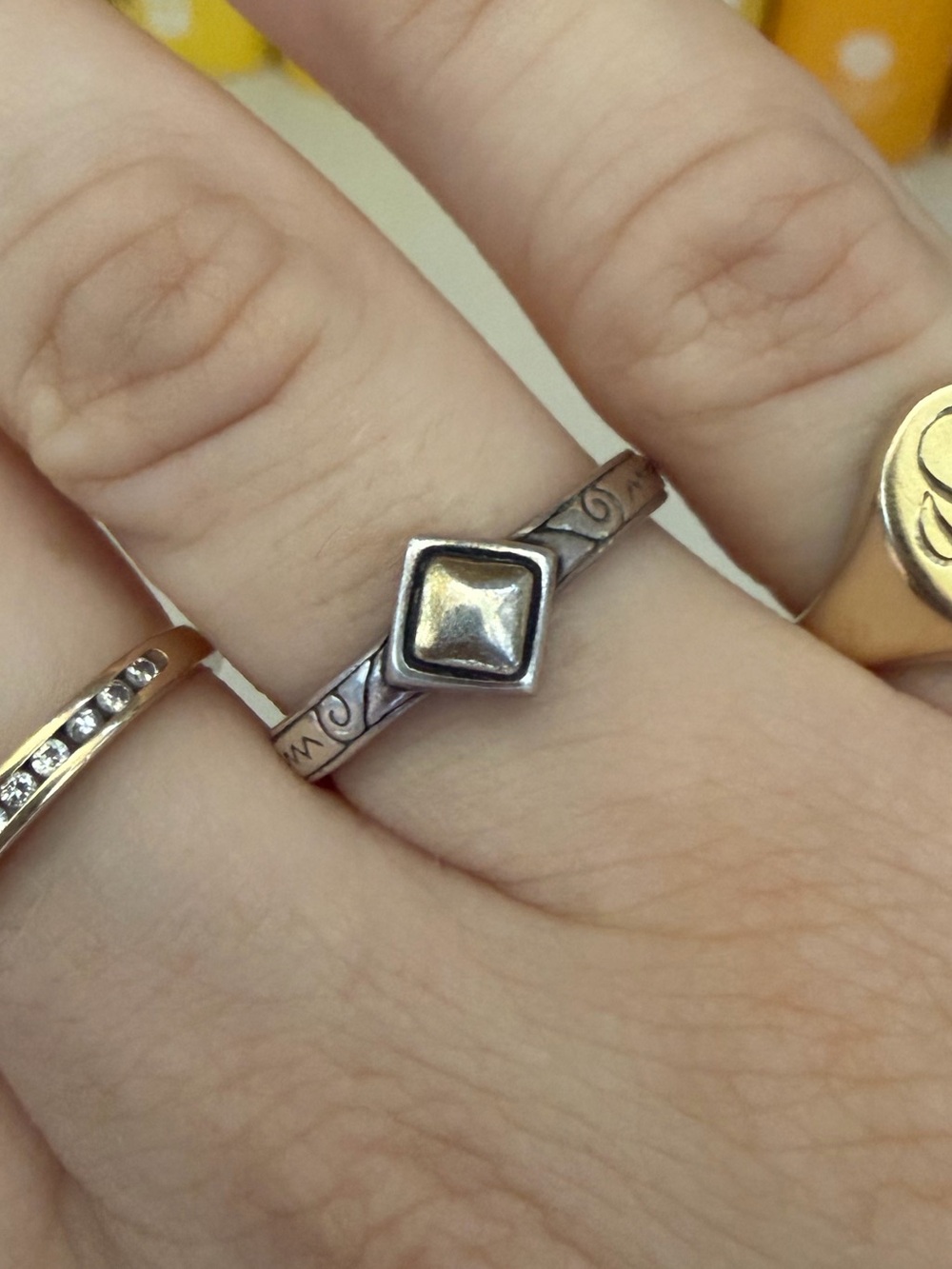 Vintage 925 Sterling Silver Gold Mixed Metal Abstract Shape Ring
